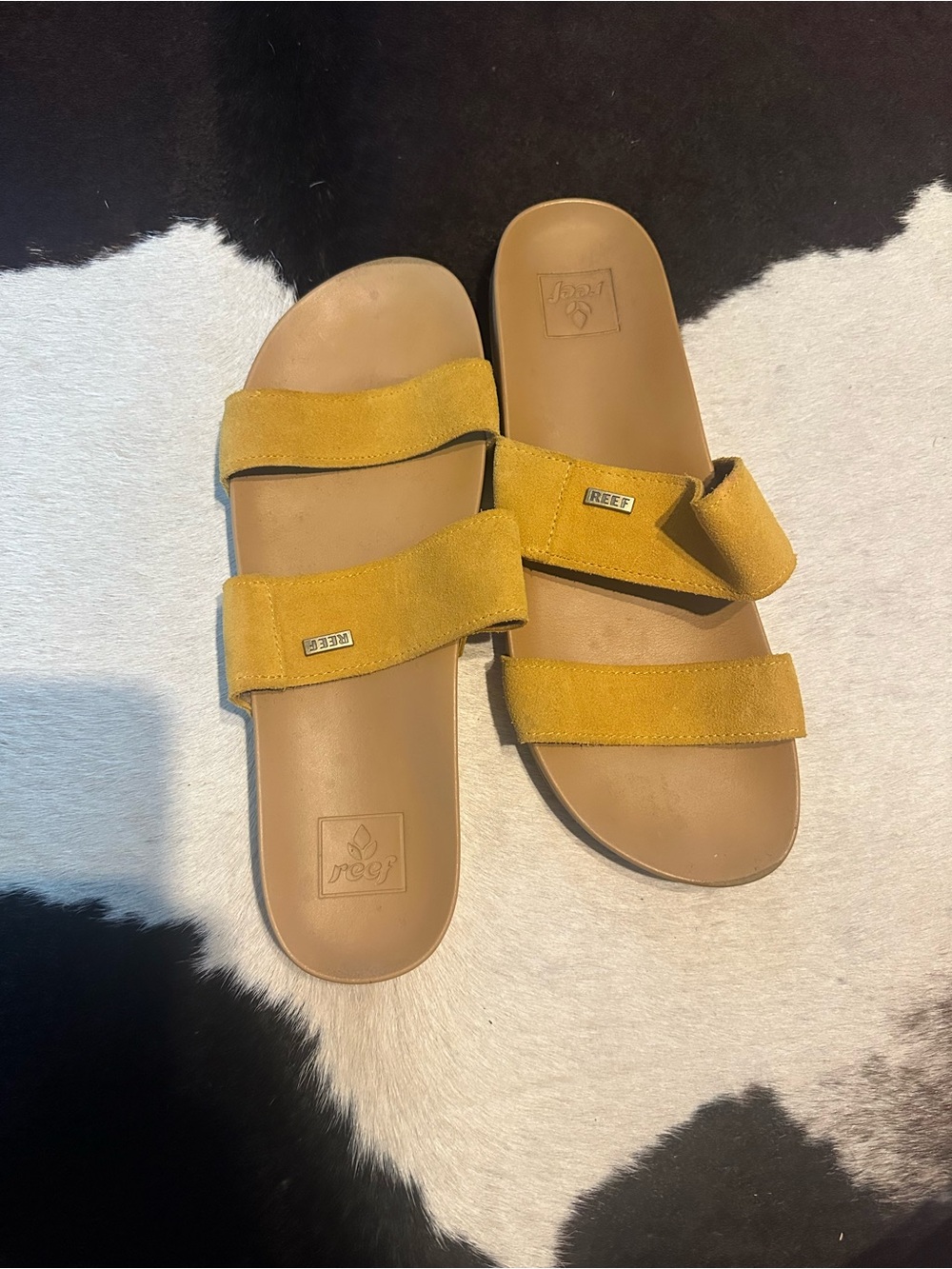 Reef Yellow Suede Double-Strap Slide Sandals